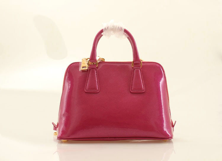 2014 Prada Shiny Saffiano Leather Two Handle Bag BL0838 rosered for sale
